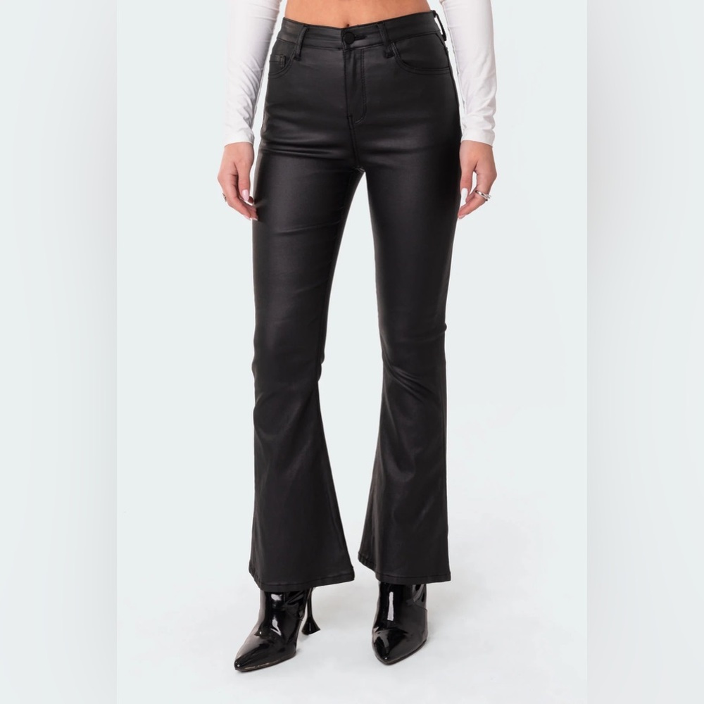 Edikted Luna faux leather flare jeans